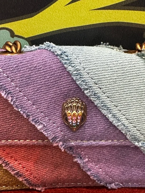 Kurt Geiger Micro Kensington Rainbow Denim Patchwork Mini Bag Eagle Head - Picture 8 of 14